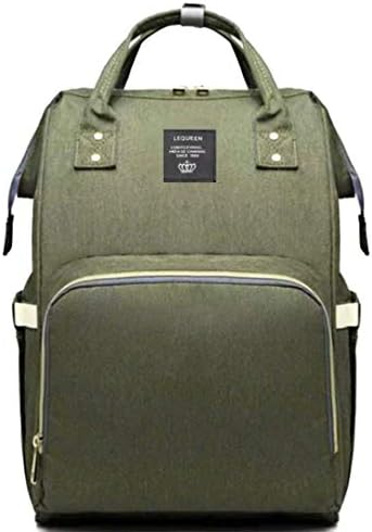 Lequeen Diaper Backpack, Multi-Functional Diaper Backpack,Nappy Bag for Child Care with 3 Insulated Bottles Pockets, Large Capacity, and Durable (Army Green) Includes stroller hooks