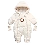 XIFAMNIY Baby Winter Outfit Coat Romper Outwear Hooded Footie Toddler Infant Lion Snowsuit (White,...