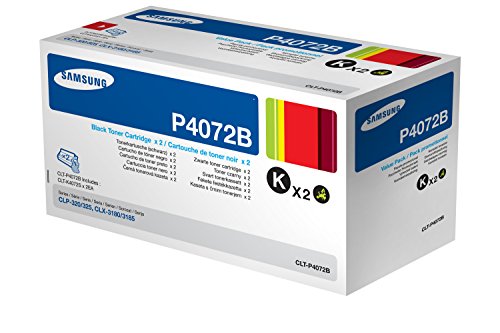 Samsung CLT P4072B, SU381A, Negro, Cartuchos Tóner Originales, Pack de 2, de 3.000 páginas, compatible con impresoras Samsung LaserJet Color CLP 320, CLP 320N, CLP 325, CLP 325W, CLX 3185 y CLX 3185N