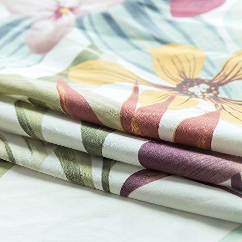 SUSYBAO Tropical Flower Duvet Cover King 100% Egyptian Cotton Yellow Floral Duvet Cover 3 Pieces Set 1 Green Vintage Plant Pattern Duvet Cover with Zipper Ties 2 Pillowcases Red Botanical Bedding - Image 3