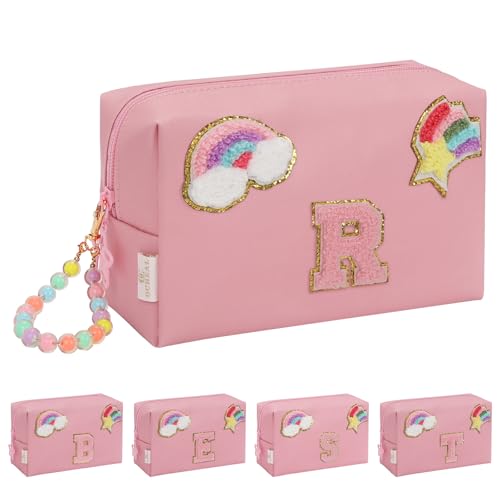 Initial Makeup Bag for Girls, Cute Makeup Bag Small Cosmetic Bag Travel Make Up Organizer Pouch, Birthday Gifts for Girls 4 5 6 7 8 9 10 11 12 13 14 15 Years Old, Teen Girls Gifts Trendy Stuff