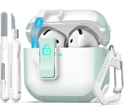 Coque AirPods 4 antichoc étui de protection durable 2024 blanc et vert