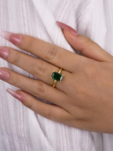 3.0CT Elongated Emerald Cut Engagement Ring,Emerald Solitaire Simulated Diamond Ring,925 Sterling Silver Promise Wedding Ring4