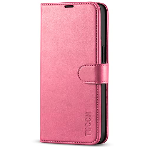 Image of TUCCH Case Wallet for iPhone 13 (6.1 inch) 2021, RFID Blocking Folio, Hot Pink | 3 Card Holders, Kickstand, PU Leather, Magnetic Closure, Shockproof TPU Shell, Protective Flip Cover