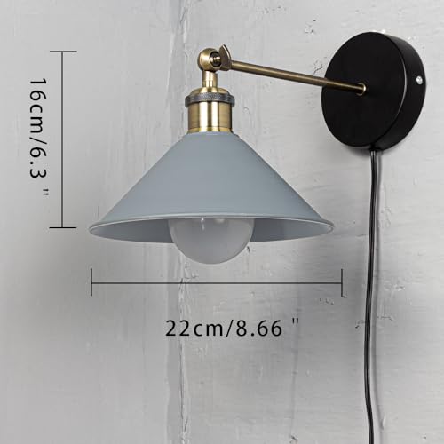 Image of ANYE Wall Sconce UL Plug-in Cord Bronze E26 Base Retro Minimalist Style Macaron Grey Iron Shade Wall Light Fixture for Cabinet Kitchen Hotel Bulb Sold Separately