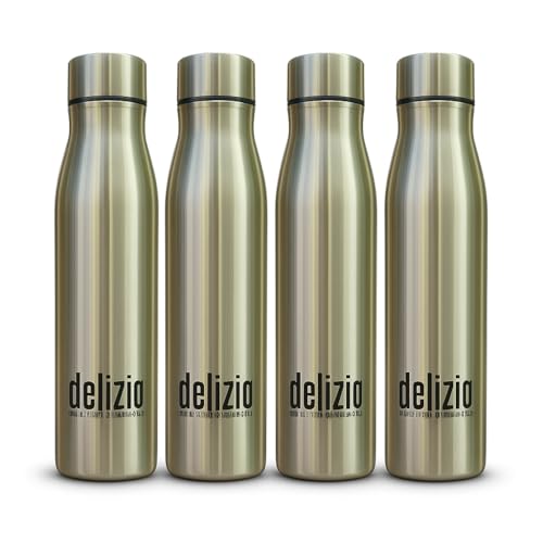 Image of KEMP DELIZIO Edition Stainless Steel Fridge Water Bottle 1000 ML | 1 L | Single Walled | Office | Gym | Travelling | Leak Proof LID | ECO Friendly | BPA Free | for Adult, Kids (COLA-4 Pack)
