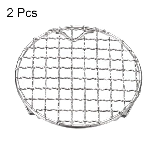 HARFINGTON 2pcs Round Cooking Rack 5-inch 201 Stainless Steel Cross Wire Barbecue Grill Net with 20mm Legs for Cooking Baking Steaming BBQ