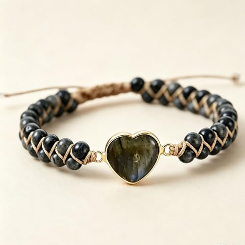 Image of Women Boho Wrap Bracelet,Handmade Natural Stone Crystal Emperor Beads Heart Bracelet, Fashion Bohemian Jewelry Gift for Women