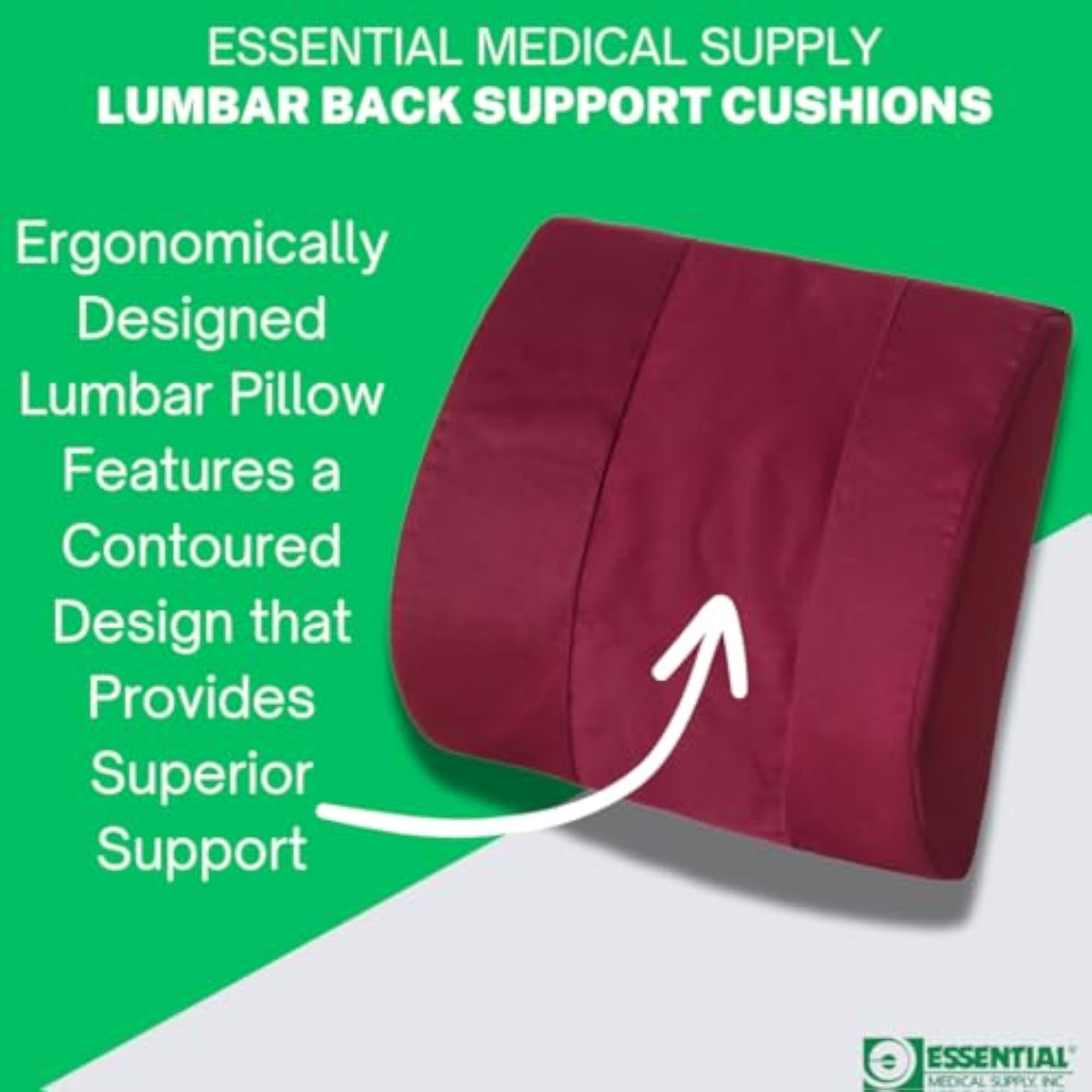 Molded Lumbar Cushion with Elastic Strap, Burgundy