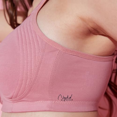 Image of NYKD (NYB169 Cotton Anti Microbial Non Padded & Non Wired Side Support Shaper Bra for Women | Full Coverage Bra with Detailed Contoured Lift & Shape with Wide Straps (Pack of 2)