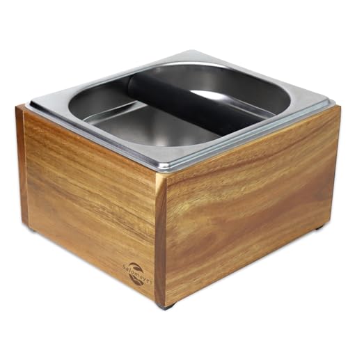 Acacia Wood Espresso Knock Box, Large Capacity with Stainless Steel Interior, Silicone Knock Bar, Anti-Slip Base, Noise-Reducing & Shock-Absorbing Design, Removable for Easy Cleaning