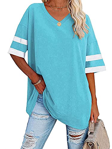 T-shirt col en V femme bleu XL | Haut manches courtes respirant été