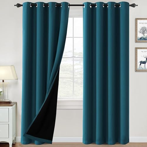 Image of Galaxy Home Decor Premium True Blackout Curtains for Long Door 9 Feet Long 100% Light Block | Thermal & Noise Insulation | Black Back Coating | Pack of 2 | Teal