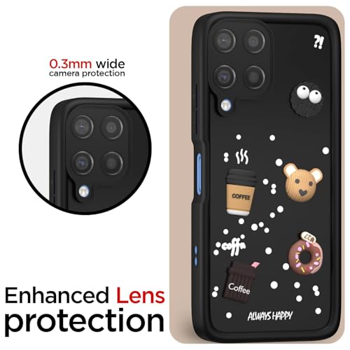 Image of Bintage Cute Fun Taddy| 3D Ball Bear| Donut| Coffee Rubber Case Camera Protection Back Cover Compatible for Samsung Galaxy A12 (4G) - Black
