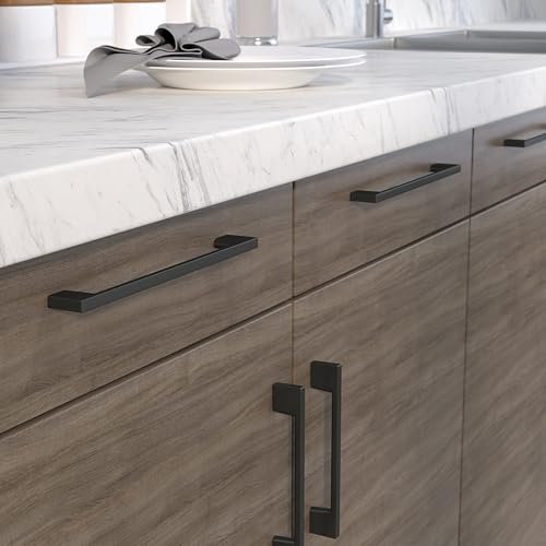 Image of Richelieu Hardware BP8160192900 Armadale Collection 7 9 /16-inch (192 mm) Center-to-Center Matte Black Modern Rectangular Cabinet and Drawer Pull Handle for Kitchen, Bathroom, and Furniture