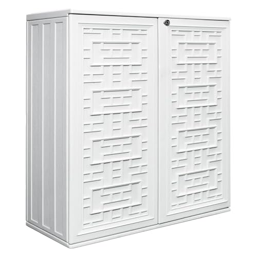 ADDOK 60-Gallon Storage Cabinet Light Weight Resin Indoor/Outdoor Storage Unit for Patio, Garden, Veranda with 1 Laminate Shelves (Ivory White)