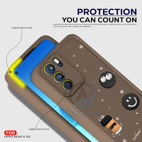 Image of AESTMO Back Case Cover for Oppo Reno 6 5G Cover | Cute Fun Cartoon 3D Ball | Coffee Silicone Case | Full Body Protection | Camera Protection Back Cover for Oppo Reno 6 5G (Brown)