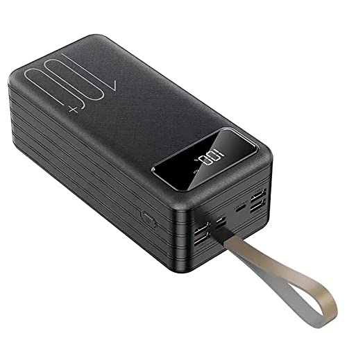 Cargador portátil con 4 baterías externas USB, luz LED, cargador de batería de alta capacidad, 3 cables integrados para teléfonos, negro, 50000 mAh