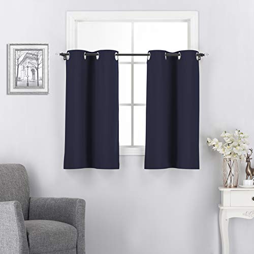 Rooney Short Blackout Curtain Tiers for Kitchen - Half Window Covering for Bathroom/Nursey/Basement Windows (30 by 36 inches, Navy Blue, 2 Panels)