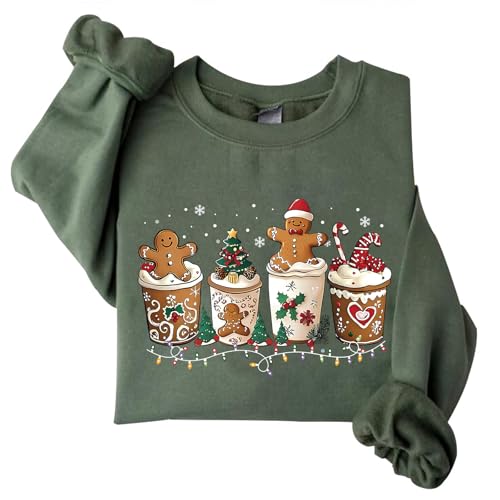 colanperd Gingerbread Christmas Coffee Sweatshirt Christmas Mug Jingle jolly Festive Sweatshirt for Women