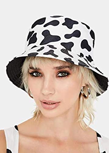 Inogih Unisex Cow Pattern Print Bucket-Hat Double-Side-Wear Reversible Fisherman-Cap (Black) #TOP4