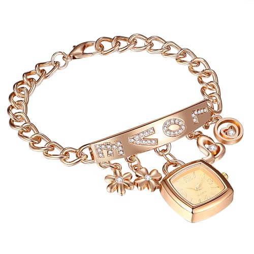 JewelryWe Reloj Pulsera Cuarzo Analógico: Relojes Oro Cuadrado de Mujer con Colgante Corazón Pétalos Love Diamantes de Imitación Correa de Aleación Ajustable - para Ocio Negocios Regalos JewelryWe Reloj Pulsera Cuarzo Analógico: Relojes Oro Cuadrado de Mujer con Colgante Corazón Pétalos Love Diamantes de Imitación Correa de Aleación Ajustable - para Ocio Negocios Regalos