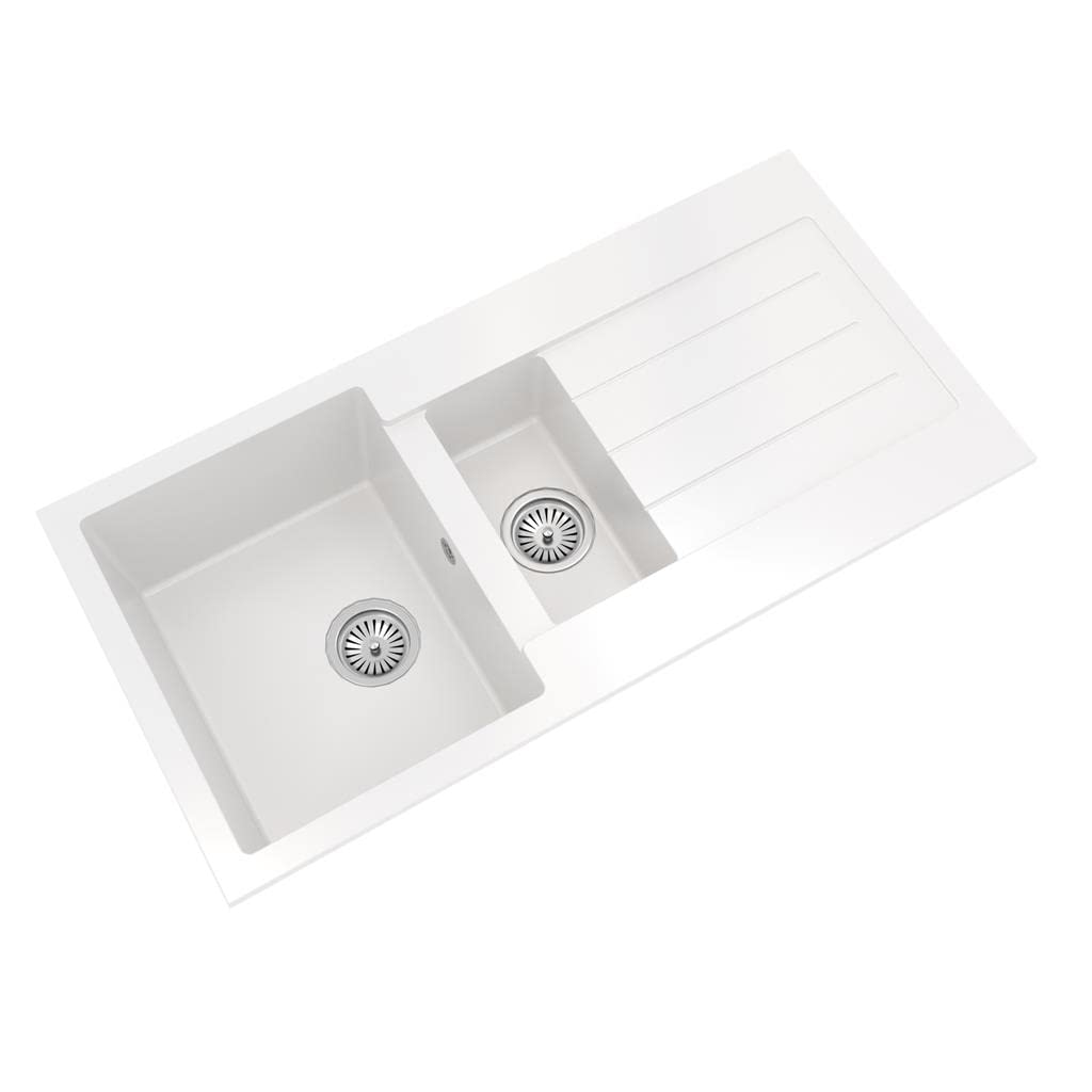 Liquida White Ell15wh 1.5 Bowl Comite Reversible Inset Kitchen Sink With Wastes