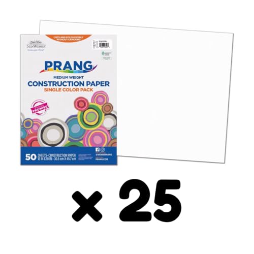 Image of Prang Construction Paper, 12 inch x 18 inch, Bright White, 50 /Pack, 25 Packs | Formerly SunWorks, Class Pack, 1250 Sheets Total, P8707
