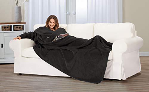 Gözze - Premium Kuscheldecke mit Ärmeln und Brusttasche, 150 x 240 cm - Schwarz – Ansicht 4