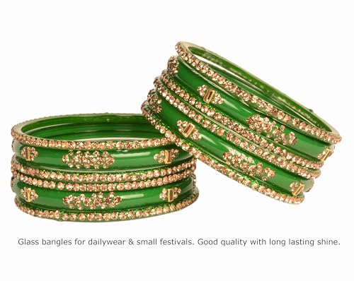 Image of Swara Creations Green Mehrun Red Glass Bangles Set for Women | Zirconwork Bangles | Glass bangles for festivals & occasions, Traditional glass bangles (SKU276)