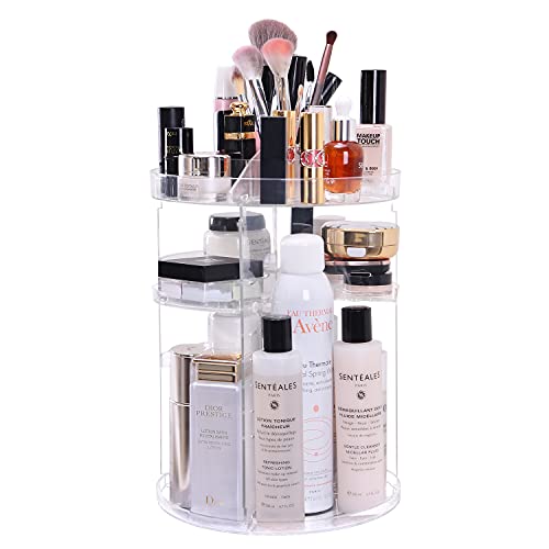 Makeup Organizer, 360 Rotating Beauty Makeup Vanity Organizer Cosmetic Storage Caddy Bathroom Carousel Spinning Countertop Organizers Clear Acrylic Large Capacity Perfume Make Up Brush Holder