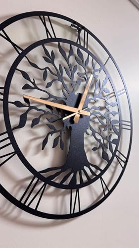 Image of Metal Wall Clock for Living Room, Bedroom, Office, Kitchen, Home and Hall, Stylish Designer Big Size Modern Wall Watch for Home Decor Black (Tree of Life, 40 CMS)
