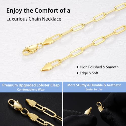 Jewlpire Italian Paperclip Chain Necklace for Women, 3mm 4mm 5mm Necklaces for Women Non Tarnish Women's Paperclip Chain Necklaces 16 18 20 22 24 26 Inch4