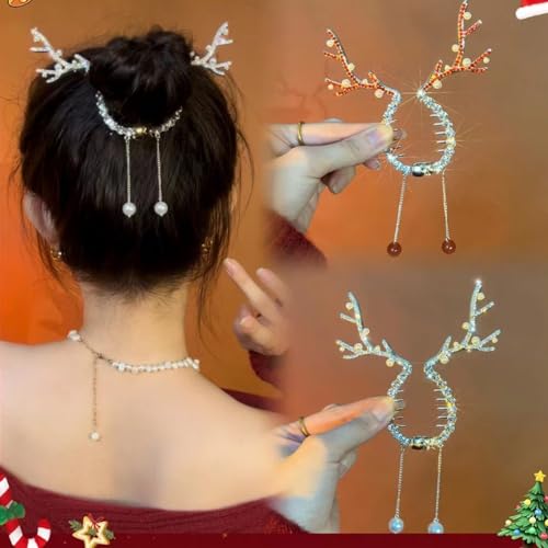 mdgfge Pinzas de Pelo de Navidad con Ciervos, Perlas, Borla, Barrette, Accesorios para Mujeres y Niñas, 2 Piezas miniatura 6