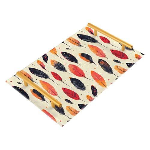 NFMILI Feathers Colorful Vanity Tray Rectangle Acrylic Bathroom Tray Serving Trays for Centerpieces Modern Home Decor for Kitchen Bathroom Bedroom Living Room 7.9 × 11.8 in