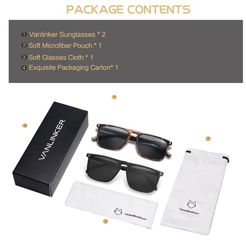 Image of VANLINKER Polarized Square Sunglasses for Men Women Dark Shades with UV Protection for Driving VL9748