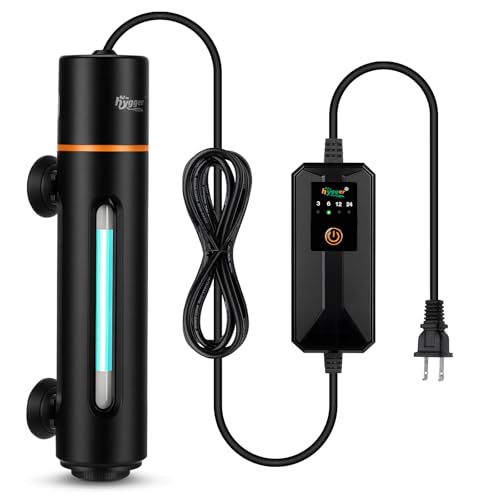 hygger 11W Aquarium U-V Light with Timer 360 Protective Shield Clean Lamp for Green Water & Algae Amphibian Small U-V Light for 60-180 Gal Freshwater & Saltwater Fish Tanks