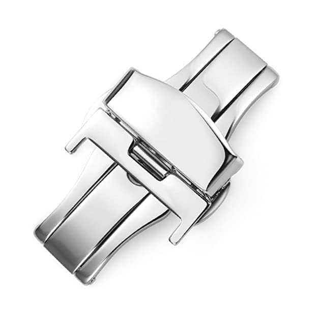 Image of Butterfly Lock Watch Strap Clasp, Stainless Steel, Silver, 18mm /20mm /22mm, Replacement Buckle for Watch Bands