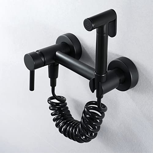Kit de rociador de bidé para inodoro negro montado en la pared con mezclador