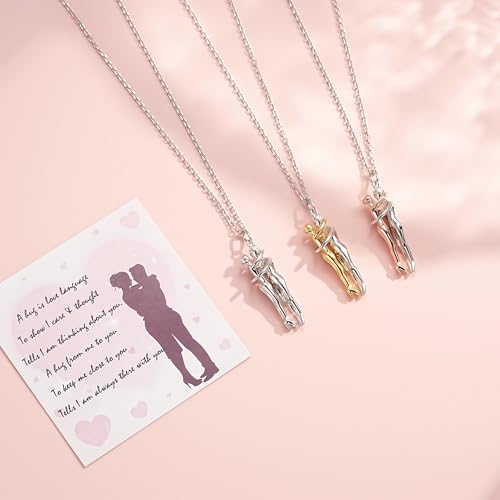 ReBest 925 Sterling Silver Hug Couple Necklace for Women Men Couples Jewelry Rose Gold — view 6