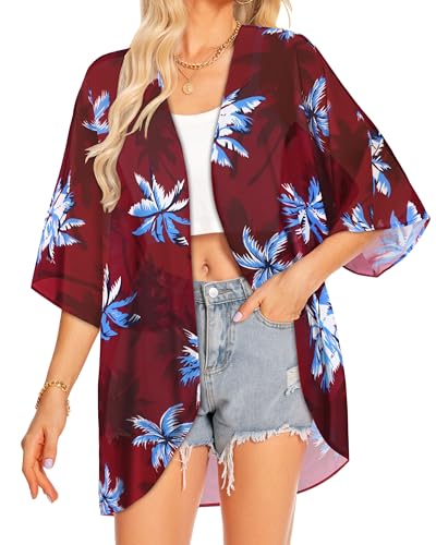 Image of Women Kimono Cardigans Casual Summer Tops Cover up Open Front Floral Print Resort Wear 2026
