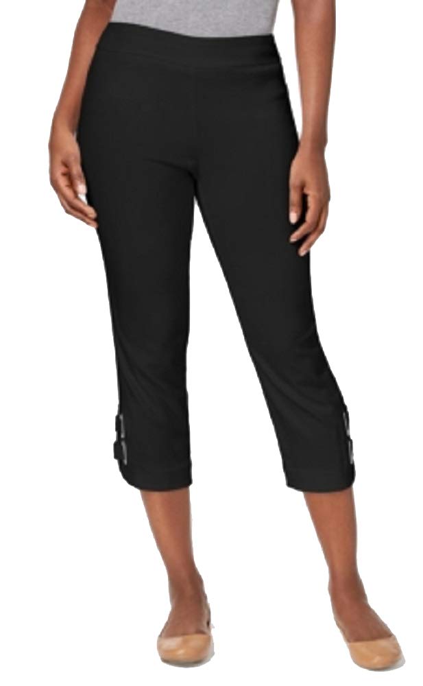 Buckle-Hem Capri Pants Deep Black P M
