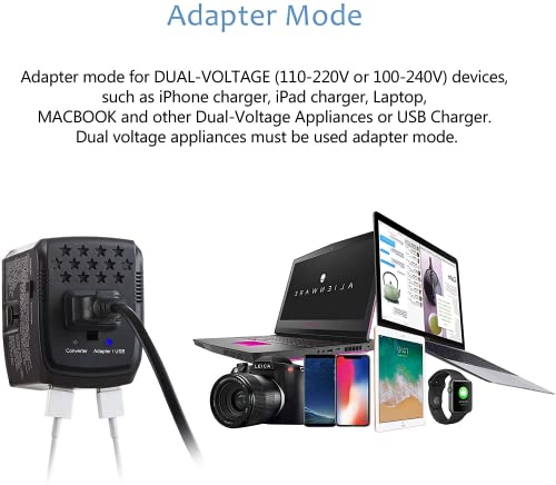 Eleclead 2000Watt All In One Step Down Voltage Converter 220V To 110V For Hair Dryer Steam Iron Cell Phone Laptop, Travel Plug Adapter Dual Usb Combo Us To Europe Israel Uk Italy Spain Asia Over 160 Countries thumb #1