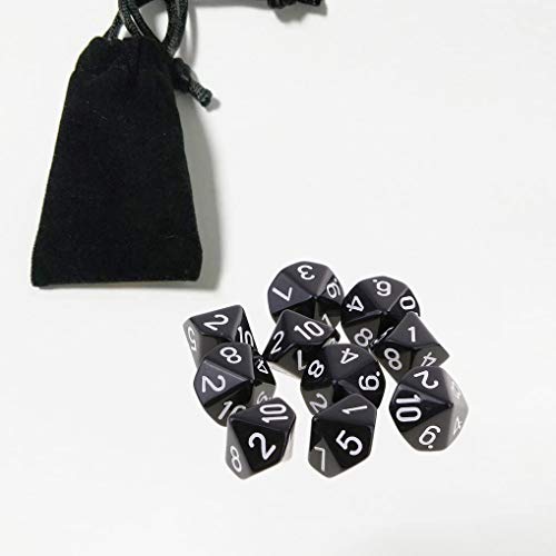 Yourandoll 10 STÜCKE Polyedrische Würfel D10 Würfel Dice Spielwürfel for DND RPG Tischspiele (Schwarz)