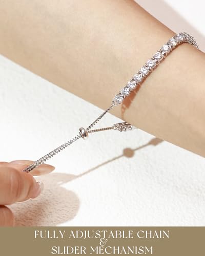 FANCIME Moissanite Tennis Bracelet 1.2ct-12ct Lab Created Moissanite Diamond Bracelets,925 Sterling Silver Adjustable Bolo Tennis Bracelets, 2/3/4/5mm D Color VVS1 Round Cut Moissanite Bracelet for Women 5