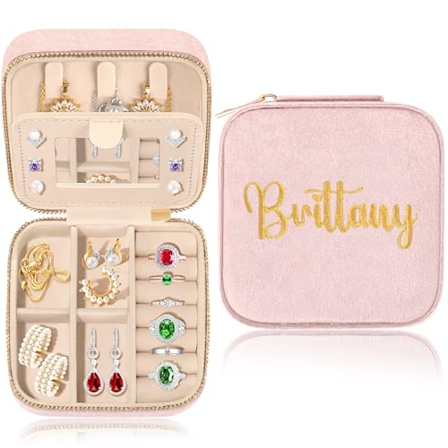 JSTUMB Caixa organizadora de joias, nome personalizado, presentes de aniversário para mulheres, filha, viagem, joias, estojo de viagem, lembrancinhas de festa para mulheres, adolescentes, meninas,