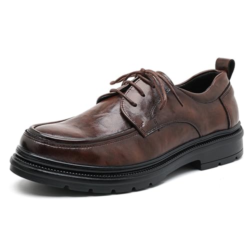 Mens Classic Leather Wide Width Lace-Up Soft Oxford Shoes Platform Lug Sole Non Slip Resistant Work Shoes Suitable for Business Formal Walking Oxford Sneakers