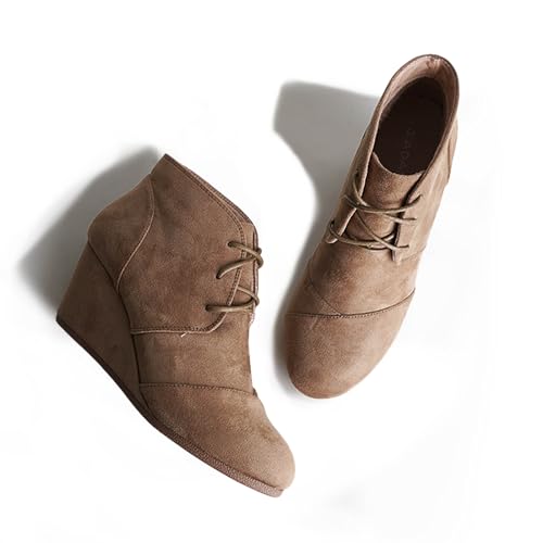 J. Adams Women's Roxy Wedge Ankle Boots, Casual Lace Up Low Heel Closed Toe Booties for Fall and Winter3