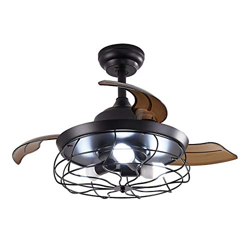 AKT LIGHTING 36-inch modern retro fan, retractable three-lobe silent motor, remote control chandelier ceiling fan, 3 lights (not included), suitable for living room, bedroom, kitchen, dining room