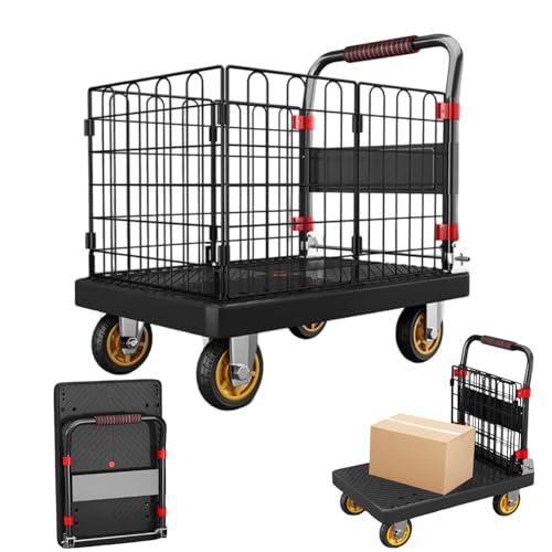 Carro industrial con plataforma versátil y jaula desmontable para cargas pesadas